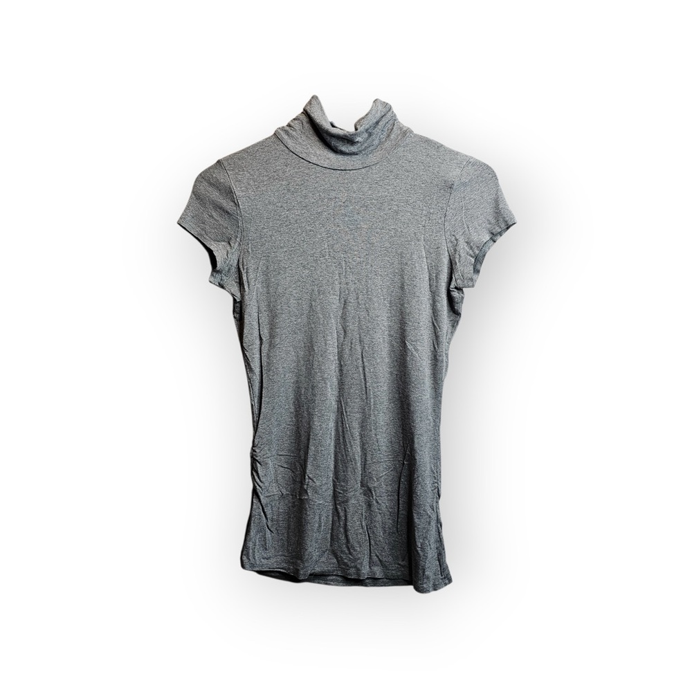 Vince Camuto Gray Mock Neck Short Sleeve Top - Size Small - Picture 2 of 5